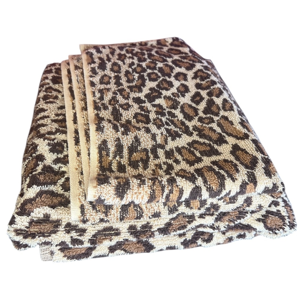 Vintage Ralph Lauren Leopard Cheetah Animal Print Bath & Hand Towel Set USA